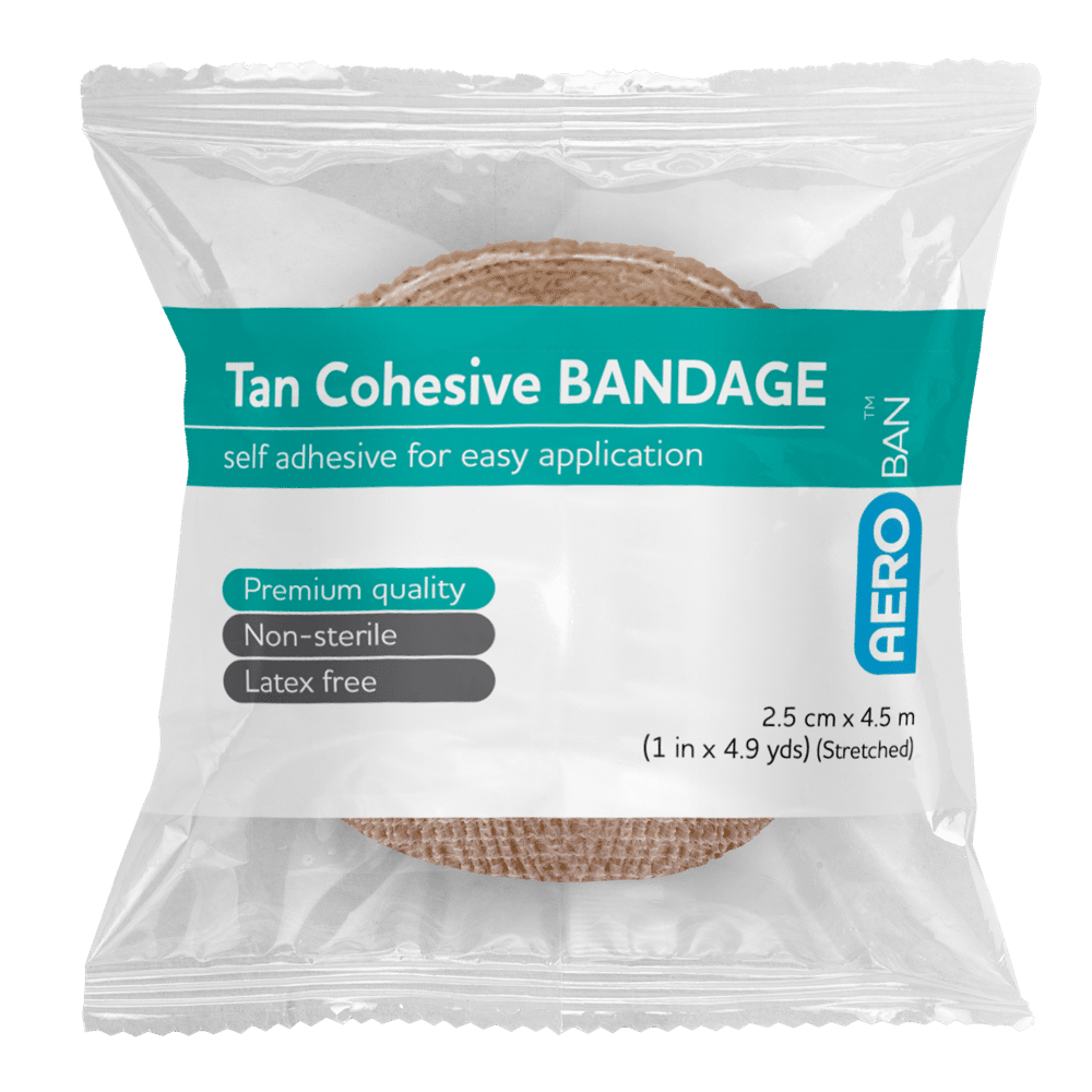 AEROBAN Tan Cohesive Bandage 2.5cm x 4.5M Wrap/12