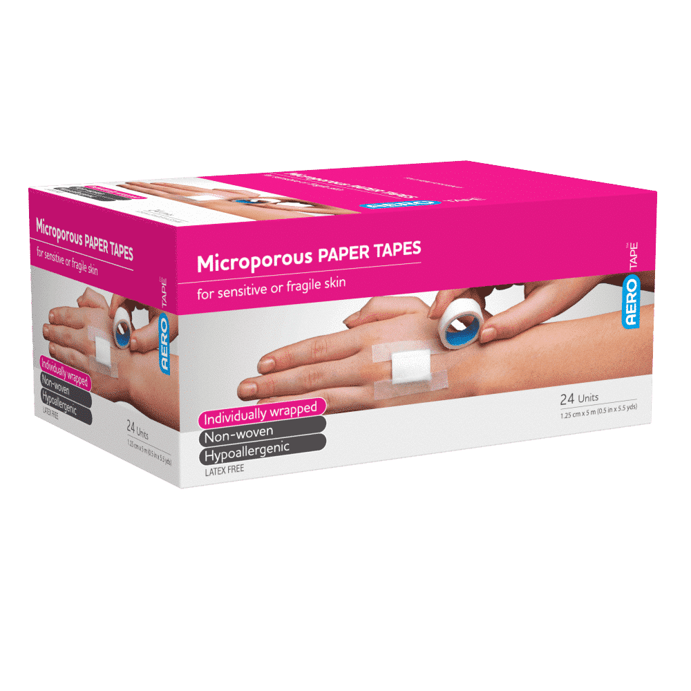 AEROTAPE White Microporous Paper Tape 1.25cm x 5M Box/24