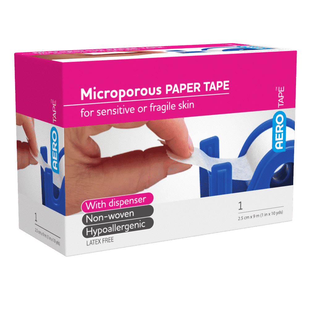 AEROTAPE White Microporous Paper Tape with Dispenser 2.5cm x 9.1M Box/12
