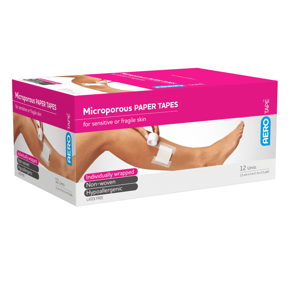 AEROTAPE White Microporous Paper Tape 2.5cm x 5M Box/12