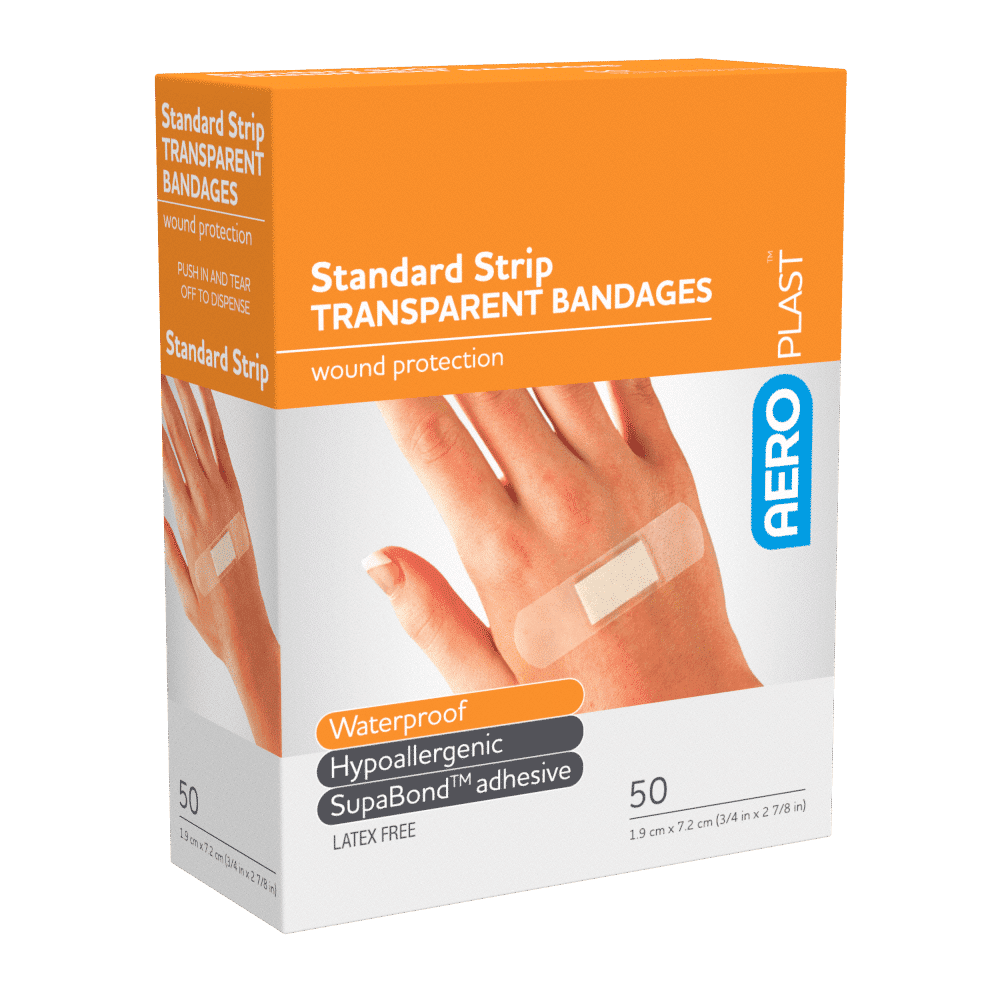 AEROPLAST Transparent Standard Strip 7.2 x 1.9cm Box/50