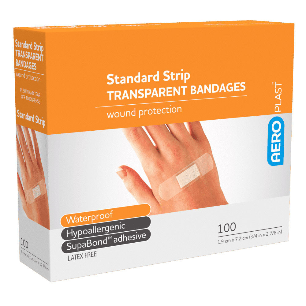 AEROPLAST Transparent Standard Strip 7.2 x 1.9cm Box/100