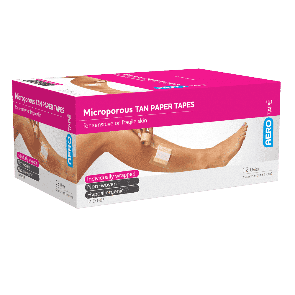 AEROTAPE Tan Microporous Paper Tape 2.5cm x 5M Box/12