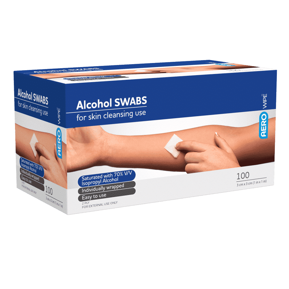AEROWIPE 70% Isopropyl Alcohol Swab 3 x 3cm Box/100