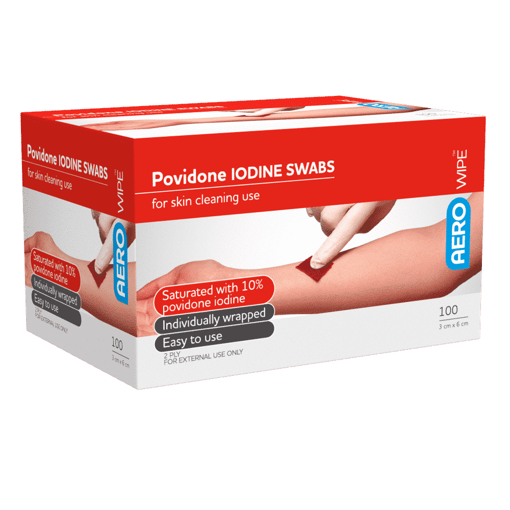 AEROWIPE 10% Povidone Iodine Swabs 60 x 33mm Box/100